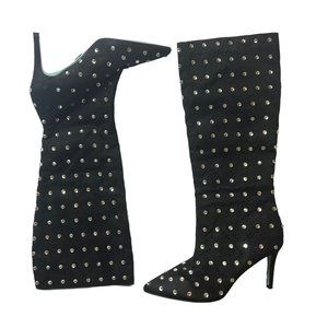 Betsey Johnson Alina Womens Faux Suede Pointed Toe‎ Knee-High Bedazzled Boots 6